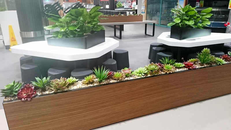 mixed planters in mall food court