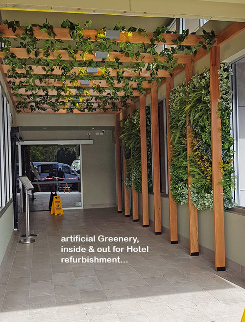 Hotel refurb with artificial plants inside & out...