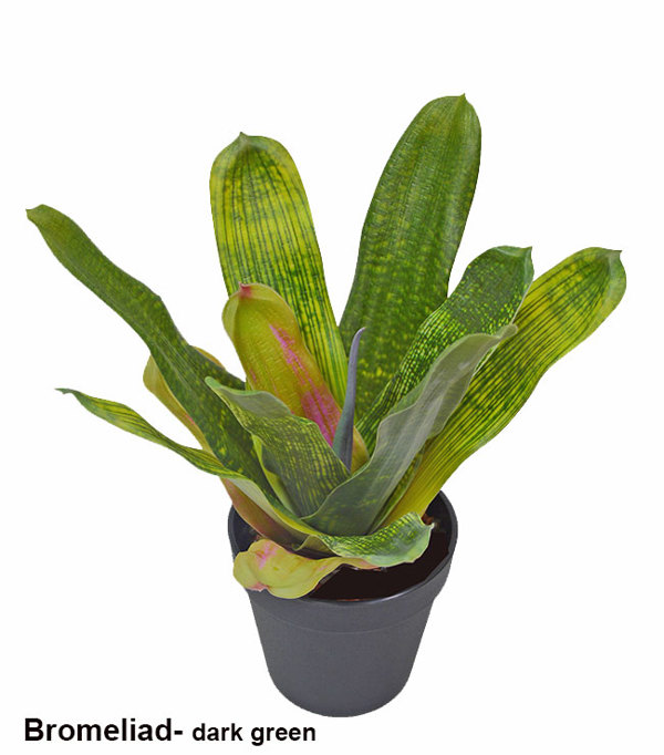 Articial Plants - Bromeliad- dark green in plastic pot 