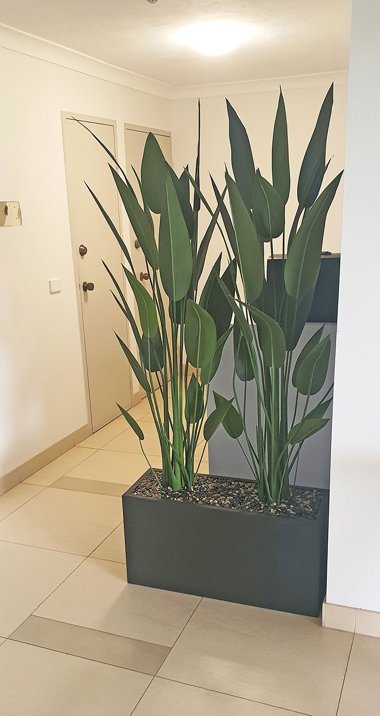 trough planter hides foyer reception counter