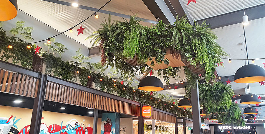 New Shopping Precinct's effective use of overhead Greenery...