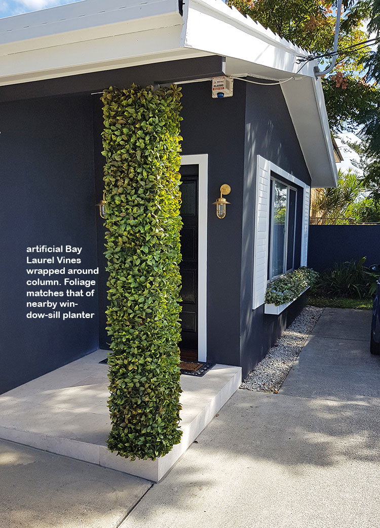 UV-treated artificial plants dress-up commercial building facade...