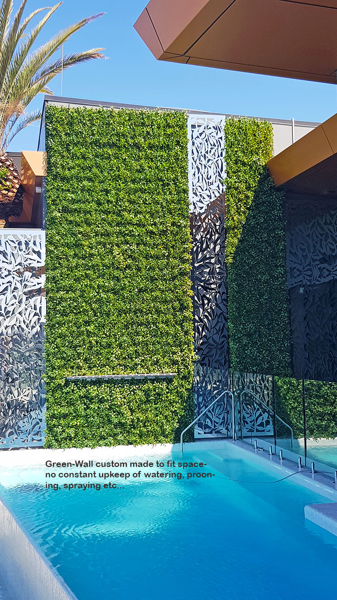 Artificial Green Wall above Penthouse Pool- tricky install!