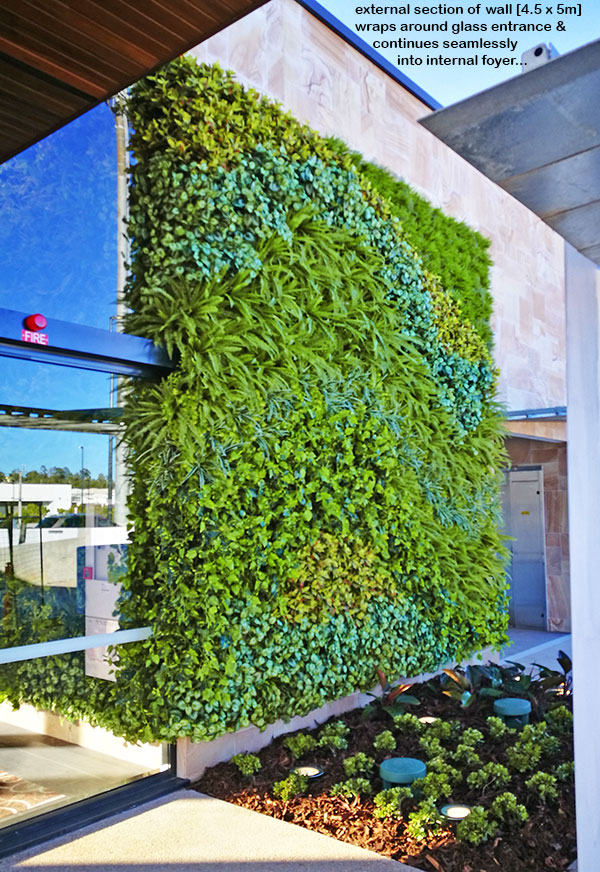 Artificial Green Wall flows seamlessly from outdoors into club foyer