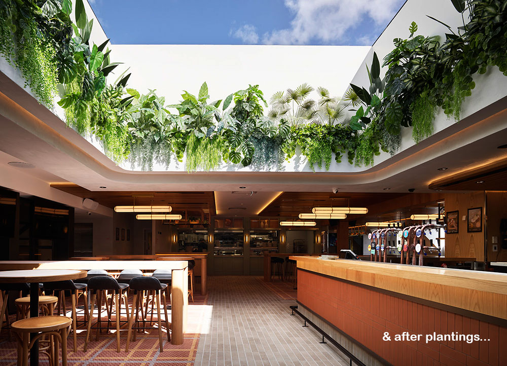 Impressive Tavern Refurb using Artificial Greenery overhead effectively...
