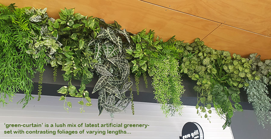 Very latest artificial greenery ideas used to lift Shopping Cnt Dining Precinct...