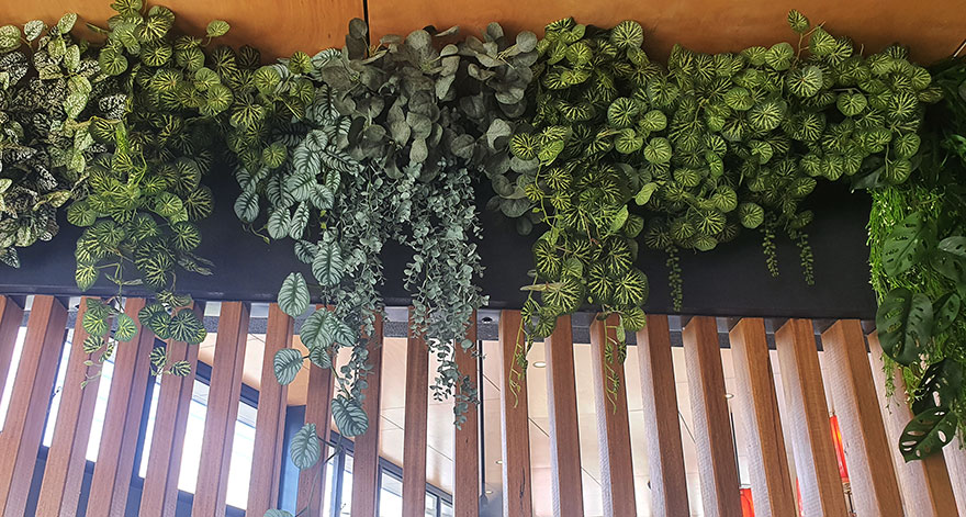 Very latest artificial greenery ideas used to lift Shopping Cnt Dining Precinct...