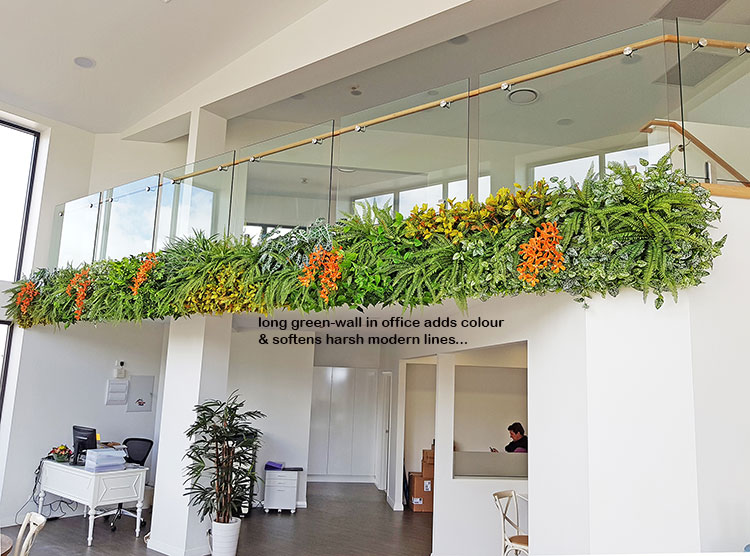 Long Green-Wall softens & brightens-up modern sales office...