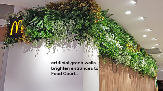 Artificial Green Walls brighten up Food Court entrance in Shopping Mall...