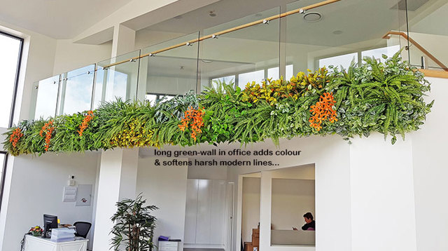 Long Green-Wall softens & brightens-up modern sales office...