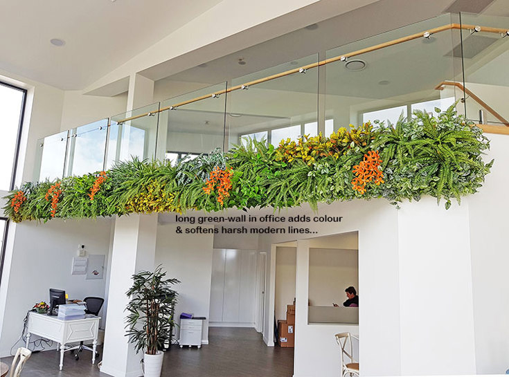 Long Green-Wall softens & brightens-up modern sales office...